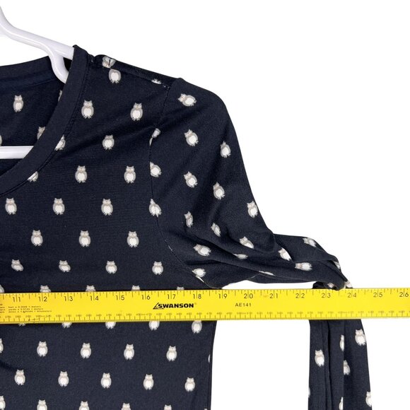 Kate Spade Womens S Navy Blue Owl Henley Jogger PJ Set Long Sleeves Button Front - Picture 11 of 16